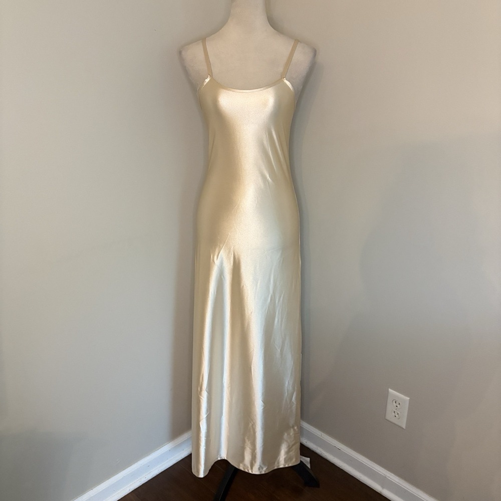 NWT ASOS DESIGN Scoop Satin Maxi Slip Dress Buttermilk Champagne Gown XS 0 2 US